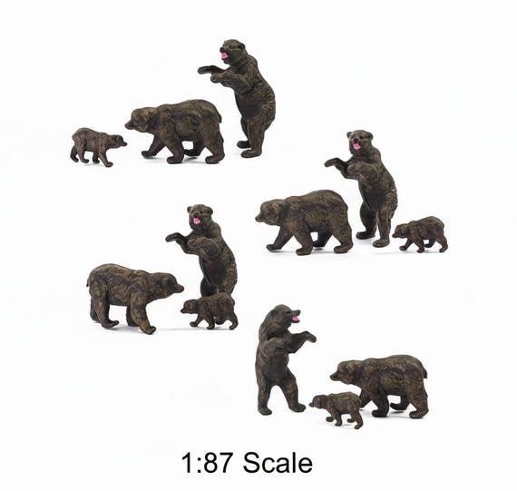 Miniature Bear Figures Set 1:87 HO Scale Wild Animal Models for Diorama, Model Train Layout, Scenery Craft Supplies (12pcs)