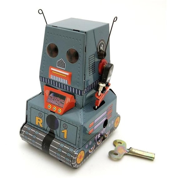 Vintage Wind Up Mechanical Planet Robot Robotman Retro Clockwork Tin Toys 