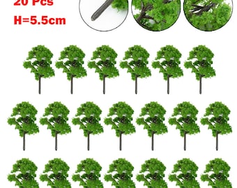 20pcs Miniature Green Tree Models 5.5cm for DIY Railway Scenery, Fairy Garden
