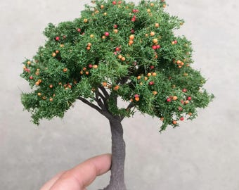 Árbol frutal verde en miniatura de 10/15/23 cm, modelo de tren, accesorios ferroviarios, paisaje de jardín de hadas, terrario, diorama, suministros para manualidades