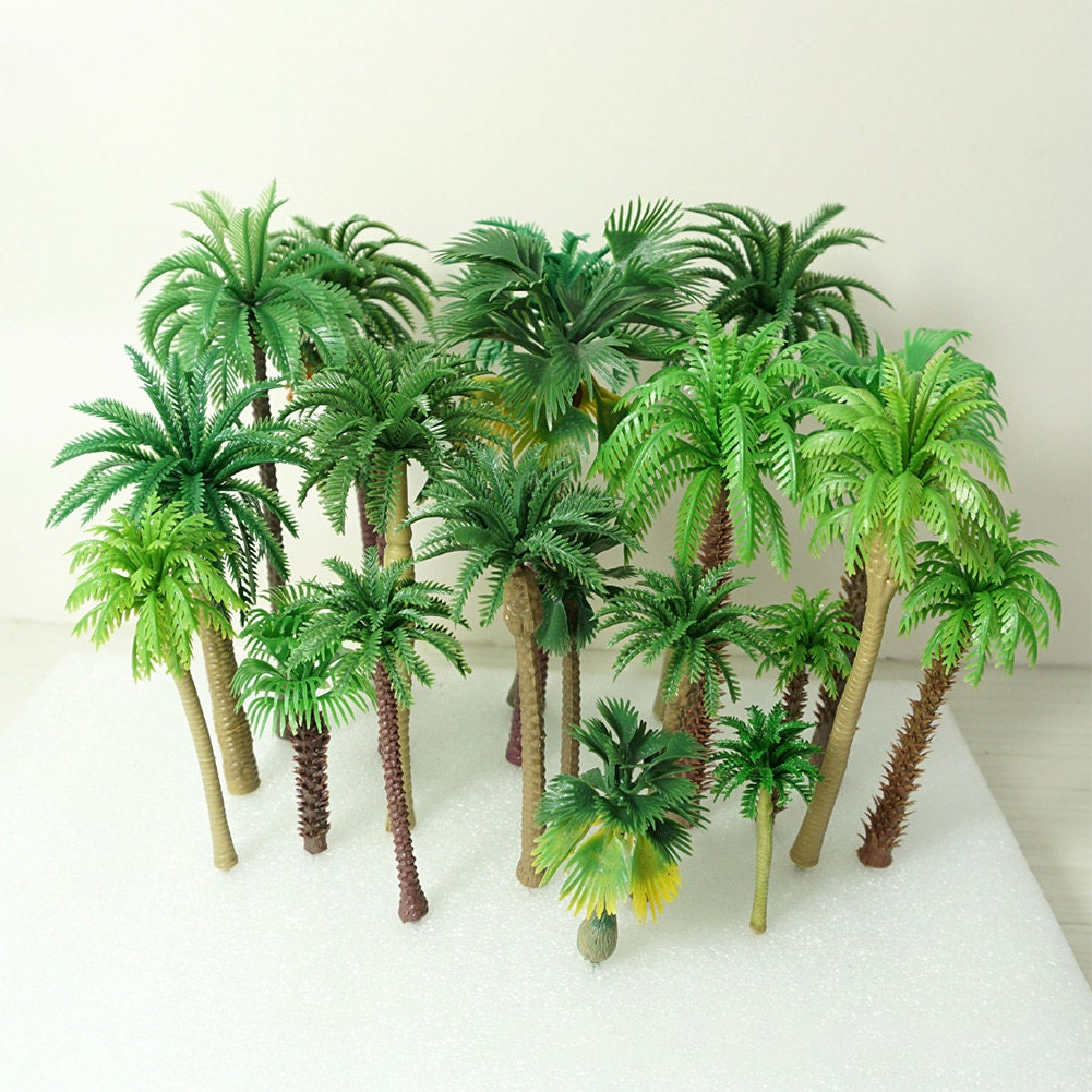 Rainforest Diorama Supplies Model Miniature Forest Plastic Toy Trees Bushes  Coconut Palm Plant Crafts Train Scenery Cedar 18 Set