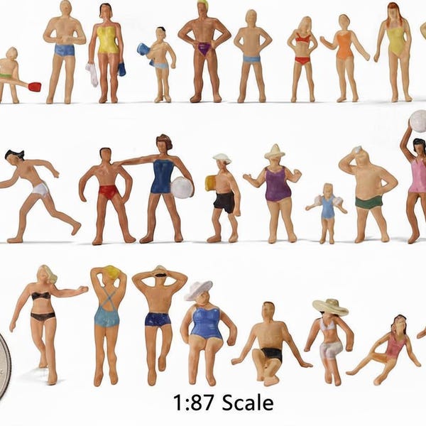 Conjunto de 40 miniaturas de pessoas nadando, figuras em escala HO para construção de dioramas.