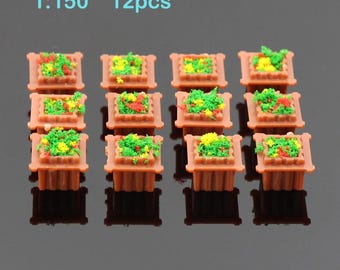 12pcs Miniature Flower Planter Model 1:150 Scale Train Scenery Architecture Diorama Layouts