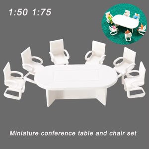 7 pcs Miniature Conference Table Chair Furniture Set Blank Unpainted Models 1:50/75 Scale DIY Layout Dollhouse Decor Diorama Craft Supplies