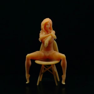 Sexy Girl Sitting on Chair Miniature Unpainted Figure 1/64 1/43 Scale Model Street Building Scene Layout Accessories Diorama Supplies