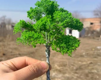 Juego de árboles de alambre en miniatura, árboles modelo para diorama de color verde claro