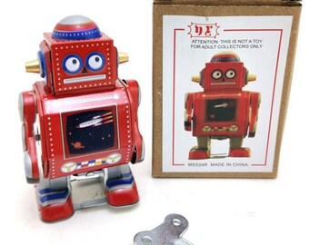 USA Seller Astronaut Robot Tin Toy Windup Blue 
