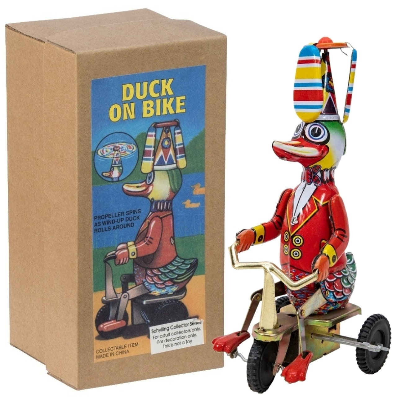 Wind-up Circus Duck on Tricycle Clockwork Mechanical Tin Toy Collectibles 