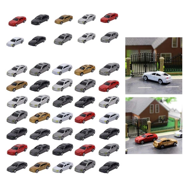 60 pcs Miniature Car 1:87 Vehicle HO Scale Models Landscape Building Scenery Train Railway Layout Scene Accessories Diorama Supplies