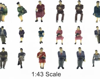 20 figuras en miniatura de personas sentadas, escala O 1:43, suministros para dioramas de maquetas de ferrocarril.