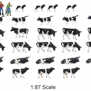 Miniature Dairy Cow Figures, 1:87 Scale, HO Scale Model Diorama Supplies (36pcs)