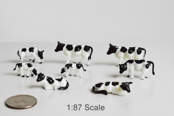 Lot De 10 Vaches Noires Et Blanches échelle 1:87 – Figurines D’animaux De Ferme Pour Trains Miniatures HO