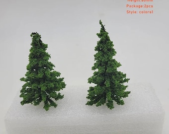 2pcs Miniature Evergreen Pine Trees Model 60mm for DIY Diorama, Railway Scenery