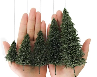 Miniature Pine Tree Models Green | Mixed Sizes Model Trees | Railway Diorama Craft Supplies