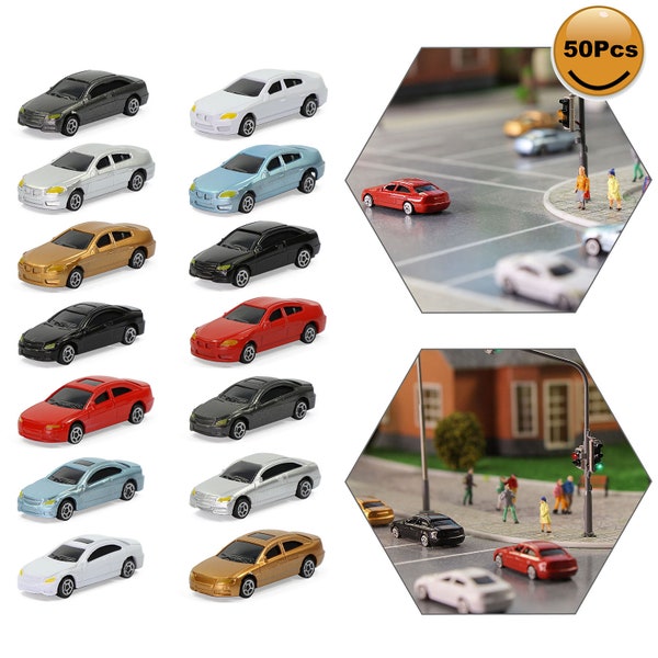 50 pcs Miniature Car 1:160 Vehicle N Scale Models Landscape Building Scenery Train Railway Layout Scene Accessories Diorama Supplies