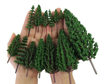 52pcs Miniature Pine Trees O HO TT N Scale Diorama Model Train Scenery