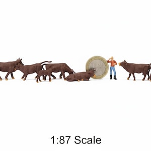 36pcs Miniature Brown Cow Figures, HO Scale 1:87 Animals, Model Train Diorama Supplies