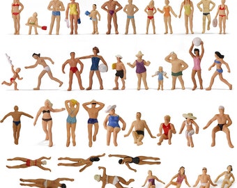 40 pcs Miniature Swimming People Figures 1:87 HO Scale Models Toys Beach Pool Scenery Layout Scene Accessories Diorama Supplies