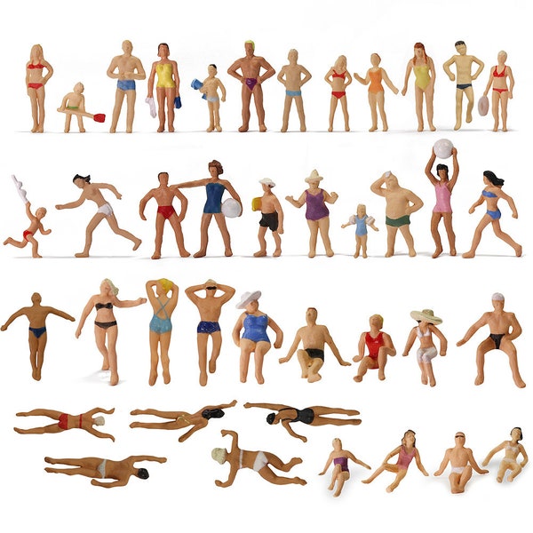 40 pcs Miniature Natation Personnes Figures 1:87 HO Échelle Modèles Jouets Plage Piscine Paysage Disposition Scène Accessoires Diorama Fournitures