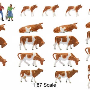 36pcs Miniature Brown Dairy Cow Figures 1:87 Scale, Model Train Scenery Diorama Supplies