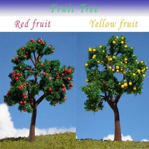 10 pezzi da 11 cm in miniatura di albero verde con frutta rossa/gialla in scala O 1:50 modelli accessori ferroviari foresta giardino fatato terrario forniture artigianali