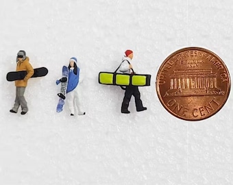 3pcs Miniature Skier & Snowboarder Figures 1:87 Scale Model Diorama, Railway Scenery Craft Supplies