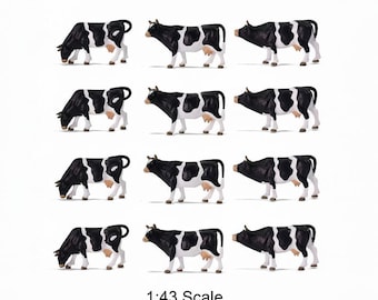 12pcs Miniature Dairy Cow Figures, 1:43 O Scale Model Farm Animals