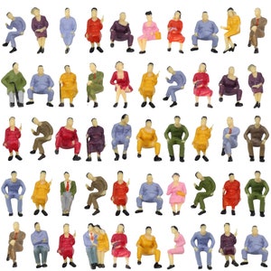 50 pcs Miniature All Seated Passenger Sitting People Man Woman 1:43 Figure O Scale Models Train Railway Scene Accessories Diorama Supplies