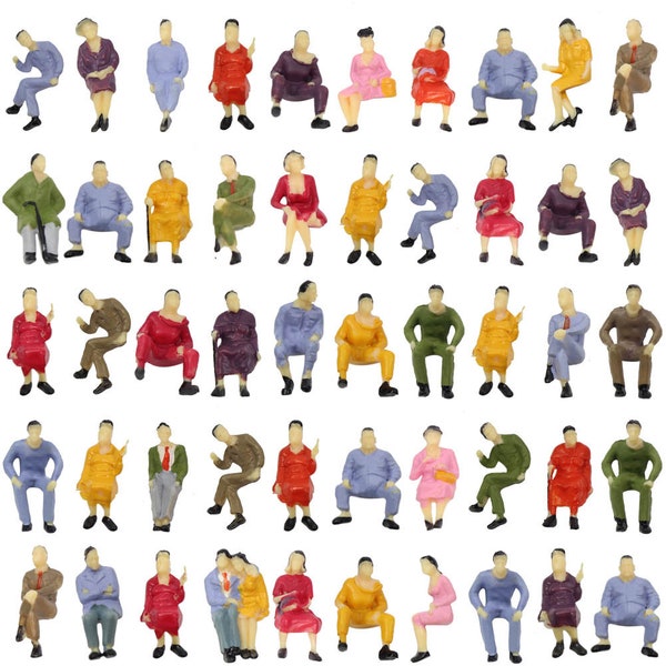 50 pcs Miniature Tout Passager Assis Gens Homme Femme 1:43 Figure O Modèles À L'échelle Train Chemin De Fer Scène Accessoires Diorama Fournitures