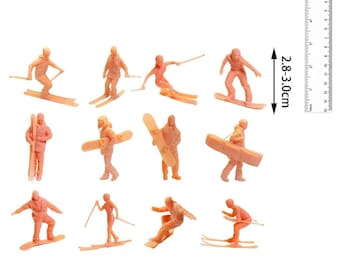 Ongeverfde harsminiatuur ski- en skateboardfiguren, dioramamodellen (1/64, 1/87)