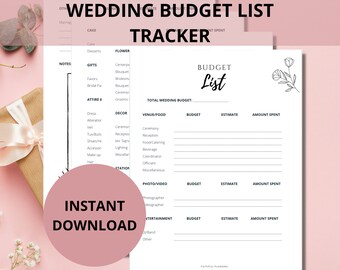 Wedding Budget List, Wedding Budget Tracker, Wedding Organizer, Wedding Planning Checklist Expense Printable, Wedding Planning Guide, PDF