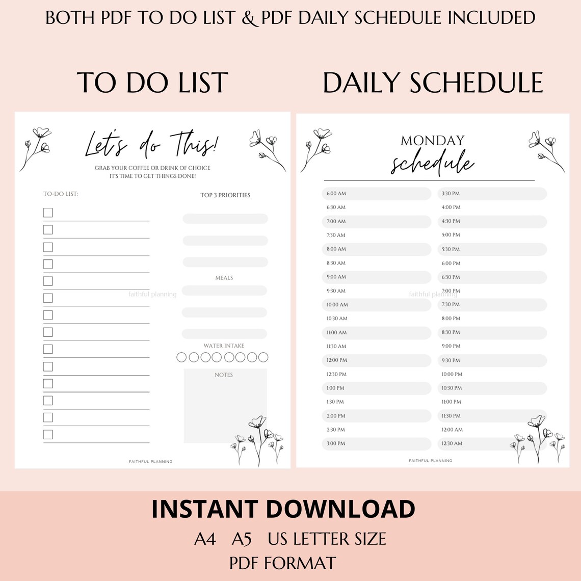 To Do List Printable, Daily Schedule Printable, PDF Daily Planner, Task ...