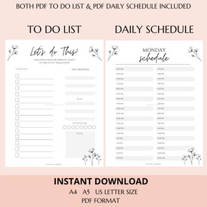 To Do List Printable, Daily Schedule Printable, PDF Daily Planner, Task ...