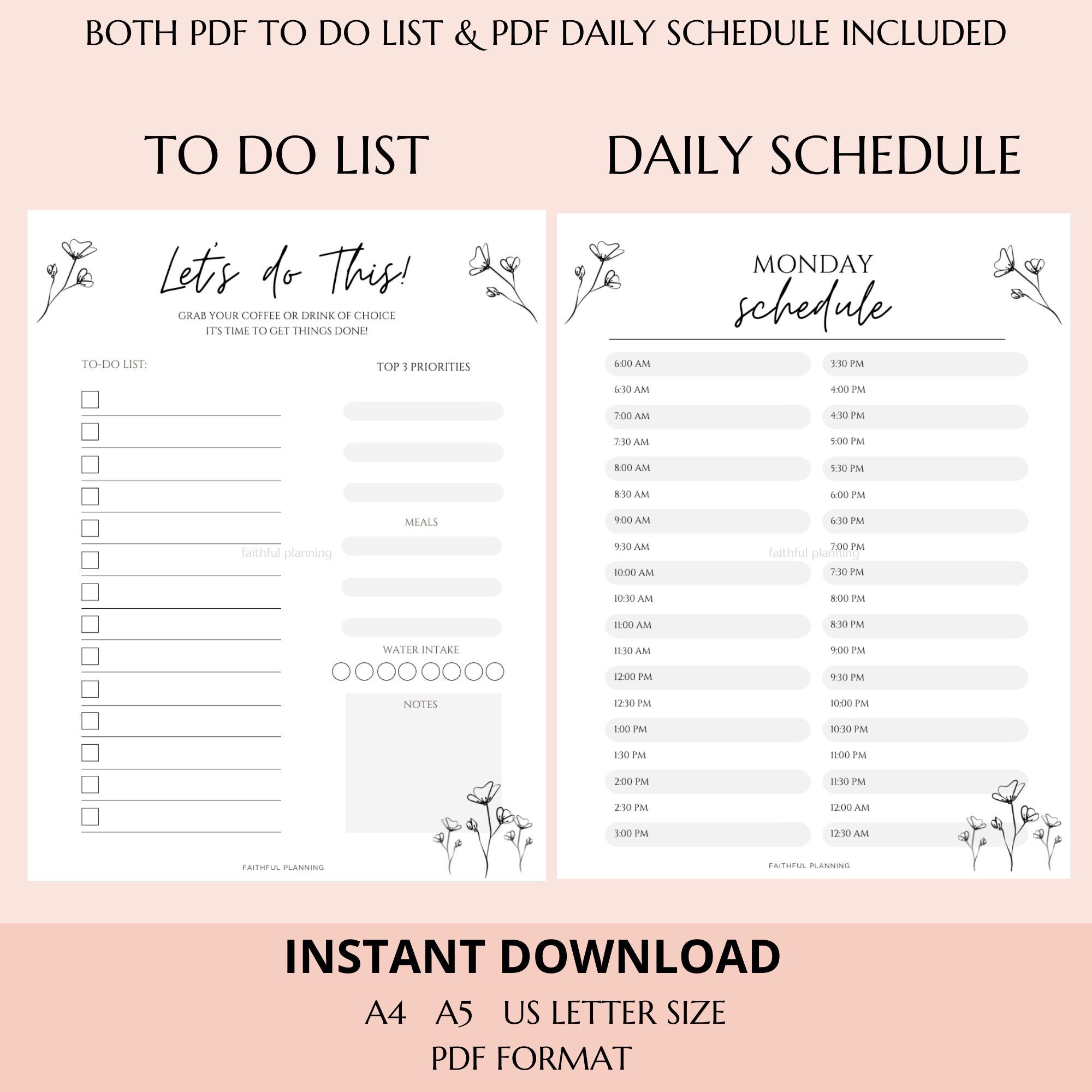 To Do List Printable, Daily Schedule Printable, PDF Daily Planner, Task ...