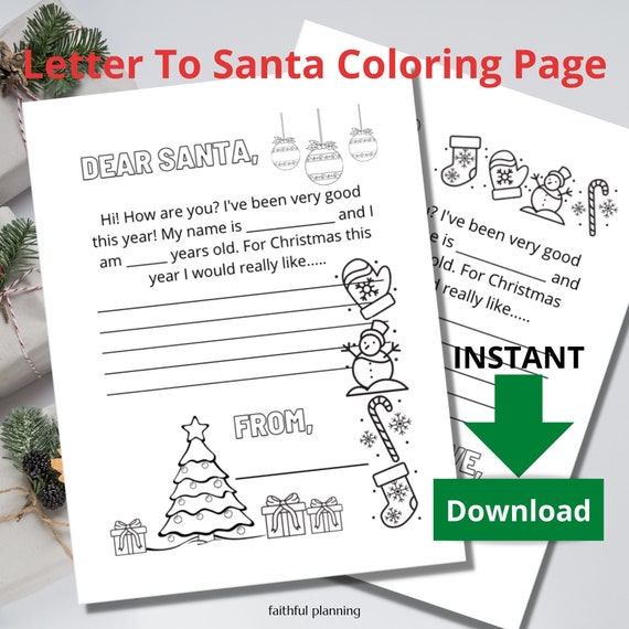 Letter to Santa Coloring Page Dear Santa Letter Printable | Etsy