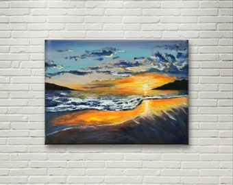 Stormy Sunset 50x70 cm Gemälde auf Leinwand, Original, modern, einzigartig, Kunstwerk, zeitgenössische Malerei, Acryl, Malerei