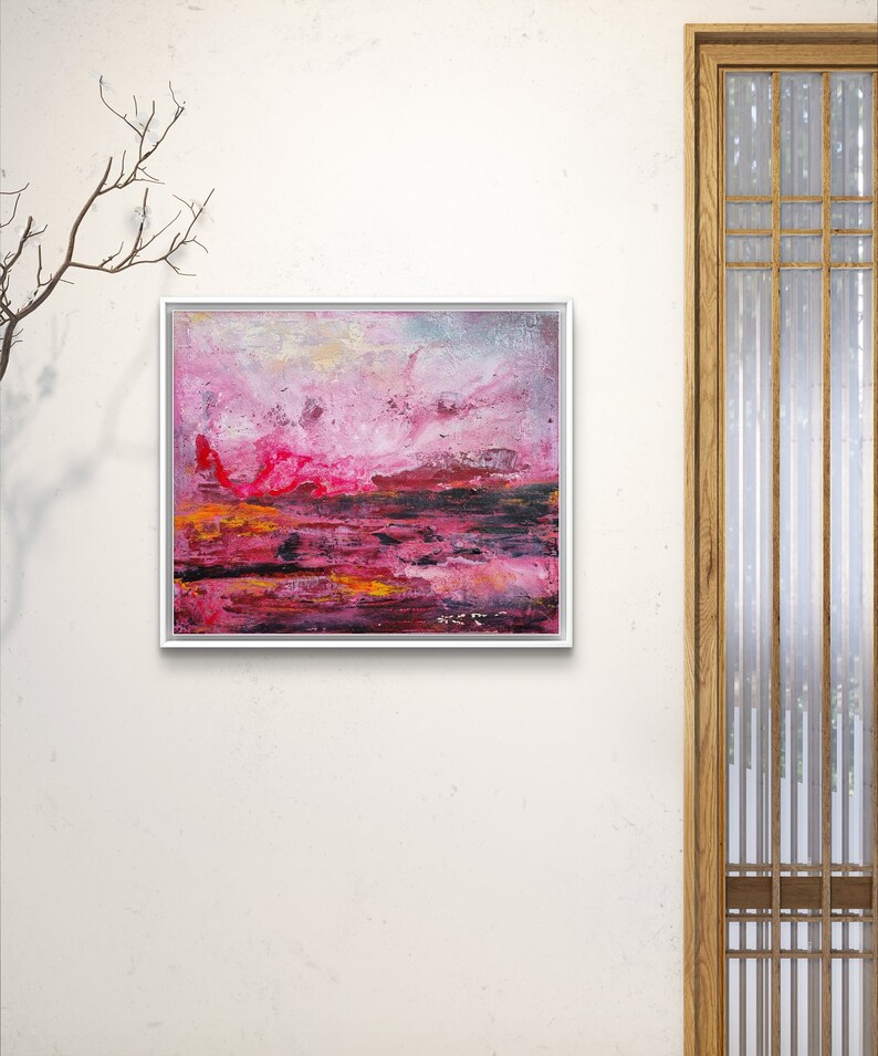 Fiery Sunset 50x60cm Gemälde auf Leinwand, Original, Abstraktes Bild, Abstrakte Kunst, einzigartig, Acryl Bild 3
