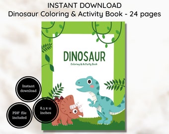 Dinosaurier Mal- und Aktivitätsbuch, Kinderaktivitäten, Kinderaktivitäten, Aktivitäten für zu Hause, druckbares Malbuch