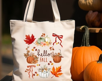 Hallo Herbst Tragetasche Herbst Tragetaschen Cottagecore Tragetasche Kürbis Tragetasche Herbstlaub Ahornblatt Kokette Band Tragetasche Herbst Bogen Tragetasche