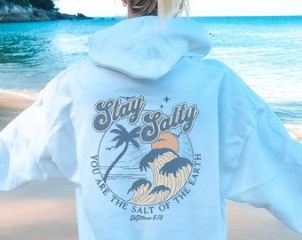 Bluza z kapturem Stay Salty Christian Bluza z kapturem Christian w stylu inspirowanym oceanem Bluzy z kapturem Christian Merch Chrześcijańska odzież uliczna Ubrania z motywem Jezusa