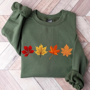Höst Lönnlöv Olivgrön Crewneck-tröja, Höstlövströja Dam, Hej Hösttröja, Höstskjorta, Det är Höst Ni