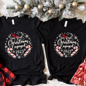 Couples Christmas Shirts Our First Christmas Engaged 2023 Christmas Couple Shirts His and Hers Shirts Couple Pajamas Christmas PJs Family