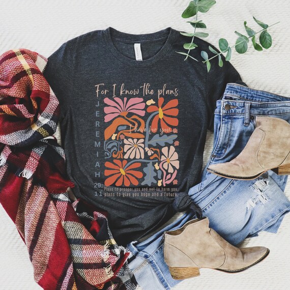 Christian Merch Christian Shirts Christian Clothes Women Boho Christian Streetwear Jeremiah 29 11 For I Know The Plans Groovy Wavy Flowers