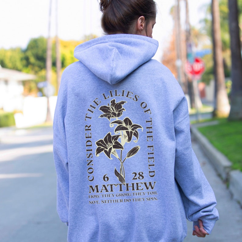 Boho Christian Hoodie Sweatshirt Wildflower Hoodie Christian Merch Christian Streetwear Christian Clothes Dark Academia Christian Apparel Sport Grey