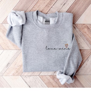 Love Wins Rainbow Crewneck Sweatshirt, Pride Sweatshirt, LGBTQ Sweatshirt, Gay Pride, Queer Shirt, Equality Shirt, Human Rights Sweater