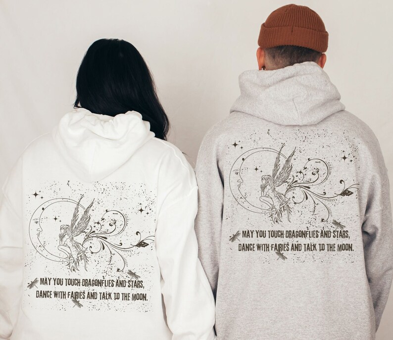 Fairy Grunge Clothing Mystical Y2K Dragonfly Hooded Sweatshirt Brown Hoodie Top, Fairycore Cottagecore Butterfly Matching Couple Hoodies image 6