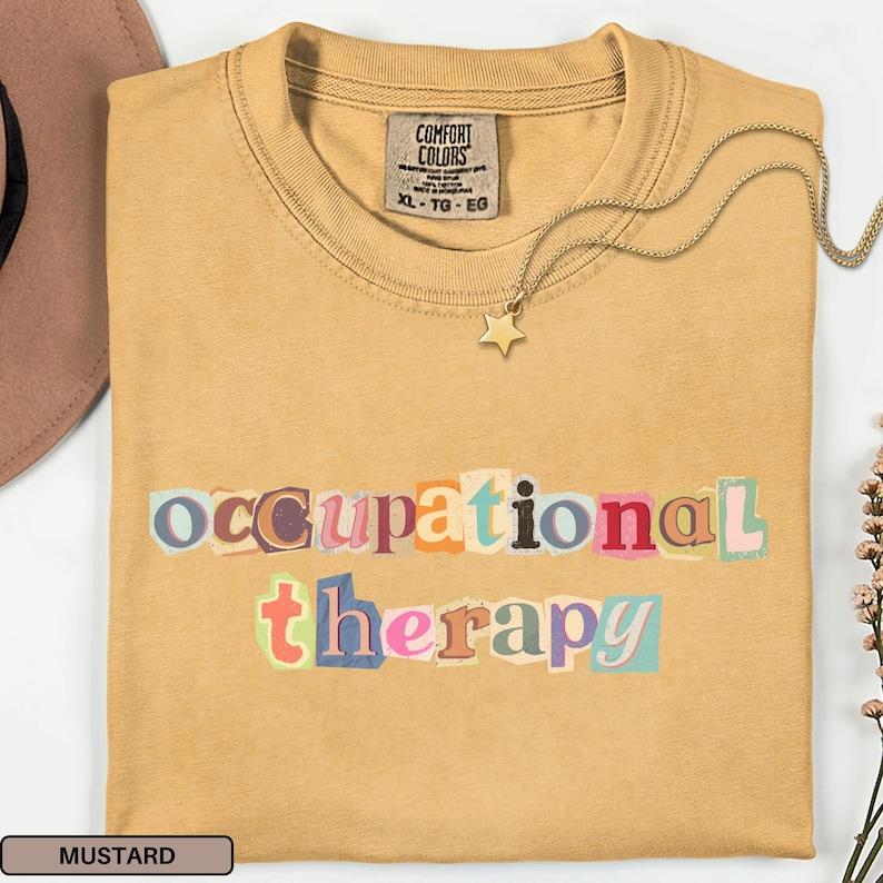 Koszulka do terapii zajęciowej dla terapeuty zajęciowego, prezent dla terapeuty zajęciowego, koszulka do OT, koszulki do terapii zajęciowej, koszulki pediatryczne OTA Mustard