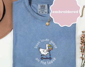 Camiseta bordada "Silly Goose Book Lover" para amantes de los libros, ideas de regalos para amantes de los libros, camisetas de lectura para clubes de lectura