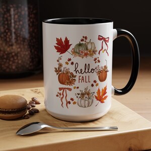 Hello Fall Mug Cottagecore Mug Pumpkin Mug Pumpkin Mugs Coquette Bow Mug Fall Coffee Mug Fall Cup Fall Gifts Fall Leaves Maple Leaf 15oz image 8