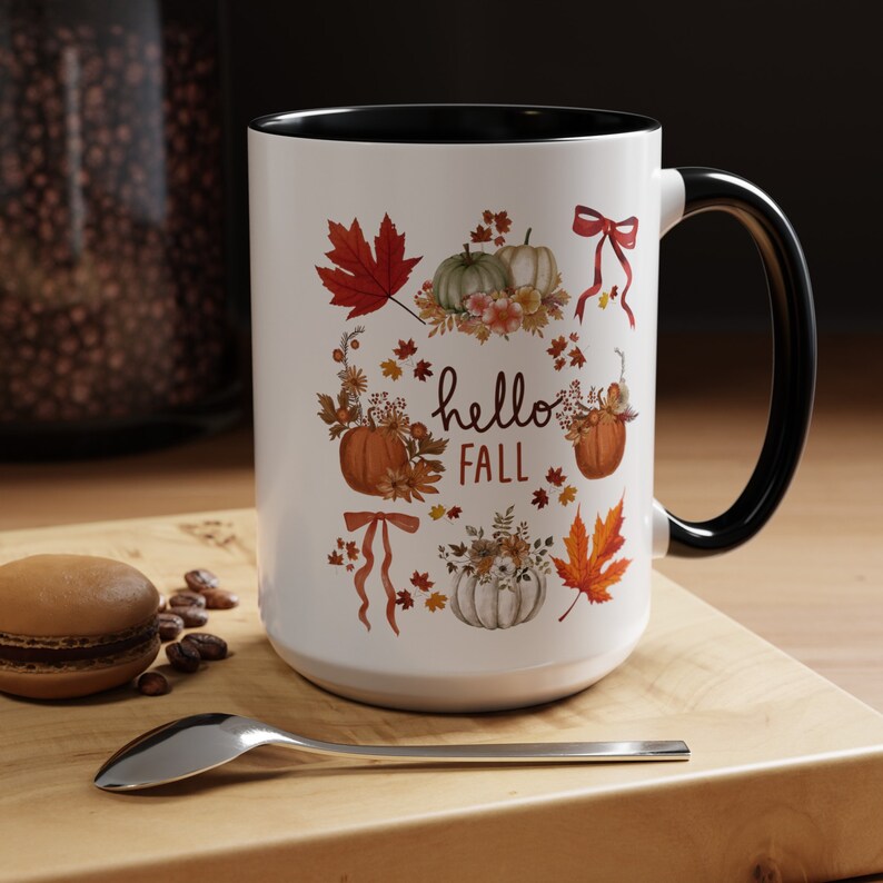 Hello Fall Mug Cottagecore Mug Pumpkin Mug Pumpkin Mugs Coquette Bow Mug Fall Coffee Mug Fall Cup Fall Gifts Fall Leaves Maple Leaf 15oz image 8